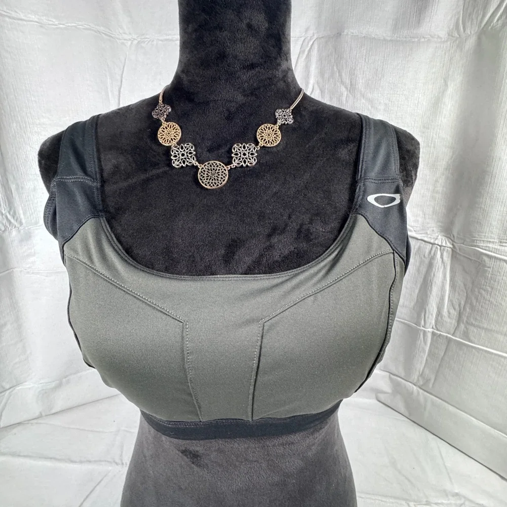 Oakley Womens Large Gray Black Racerback Sports Bra Activewear